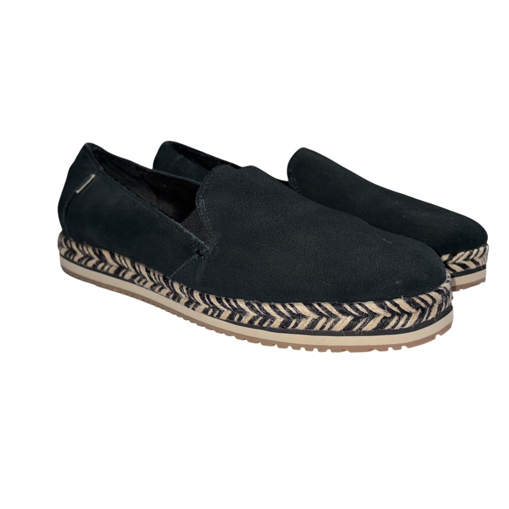 TOMS Espadrille Women Black Suede Platform Slip On Excellent Boho 9.5 Black
